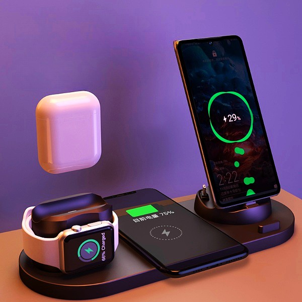6-in-1 Wireless Fast Charging Dock Station for iPhone, Phone & Watch